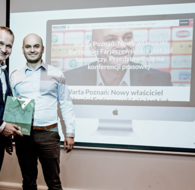 Właściciel Warty Poznań, Bartłomiej Farjaszewski i zastępca prezydenta Poznania, Jędrzej Solarski